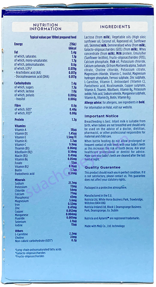 Sữa Aptamil thanh hộp 552g cho trẻ từ 0-6 tháng tuổi