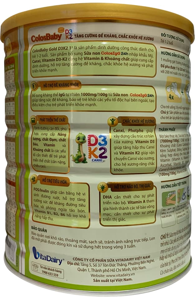 Sữa ColosBaby D3K2 Gold 1+ lon 800g cho trẻ 1-2 tuổi