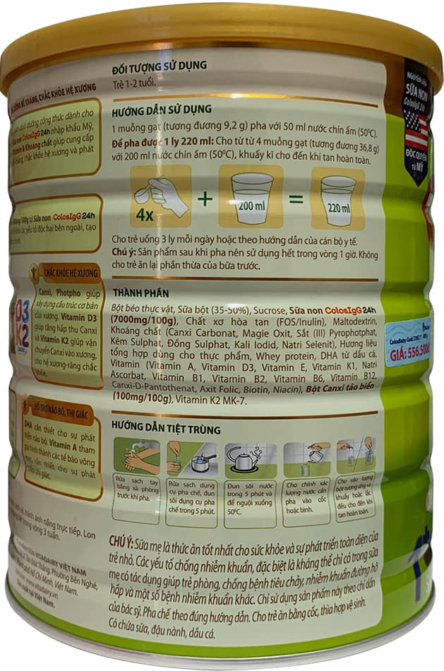 Sữa ColosBaby D3K2 Gold 1+ lon 800g cho trẻ 1-2 tuổi