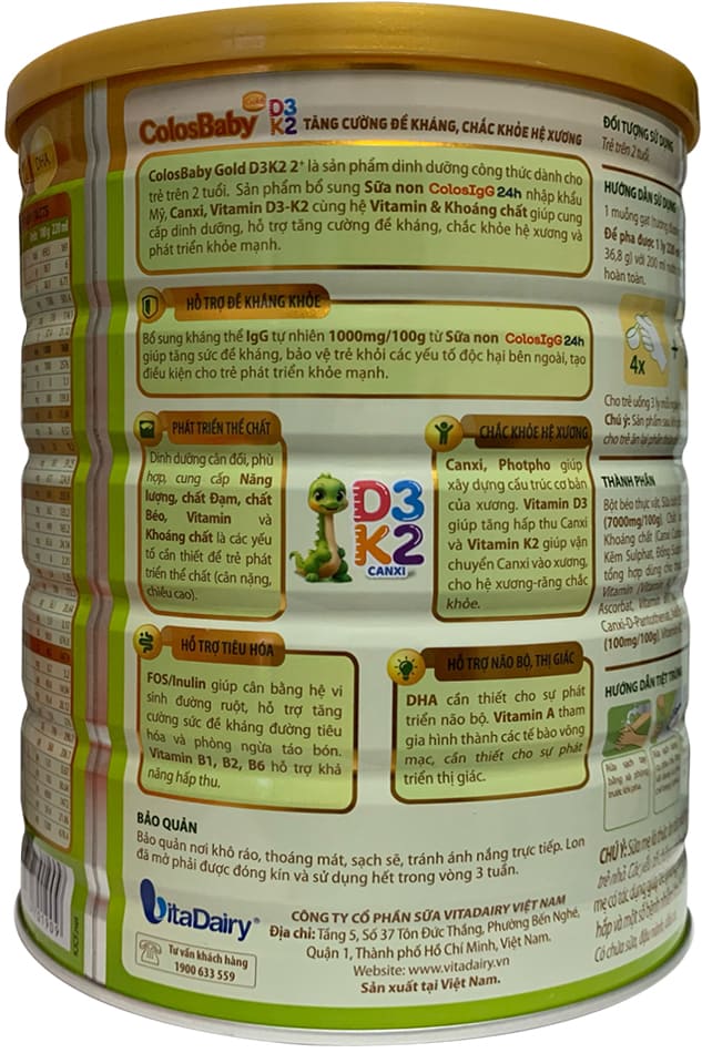 Sữa ColosBaby D3K2 Gold 2+ lon 800g cho trẻ trên 2 tuổi