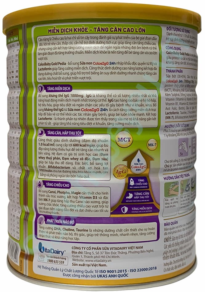 Sữa Colosbaby Gold Pedia lon 800g cho trẻ từ 1-10 tuổi