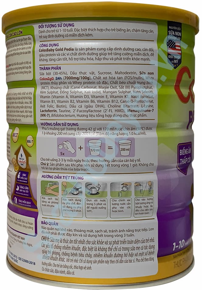 Sữa Colosbaby Gold Pedia lon 800g cho trẻ từ 1-10 tuổi