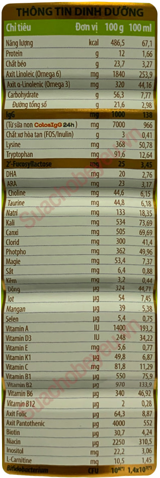 Sữa ColosBaby Gold 0+ vị thanh nhạt lon 800g cho trẻ 0-12 tháng