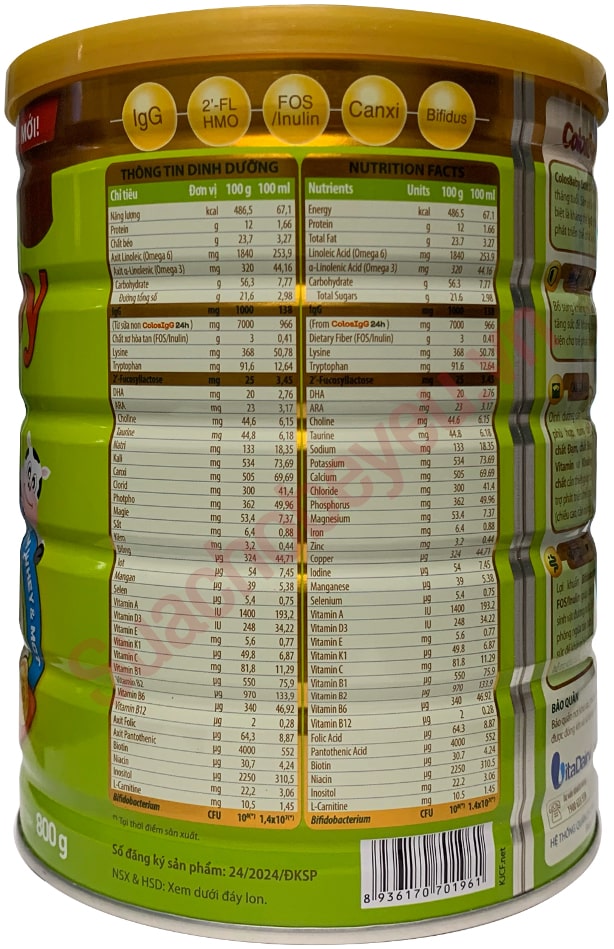 Sữa ColosBaby Gold 0+ vị thanh nhạt lon 800g cho trẻ 0-12 tháng