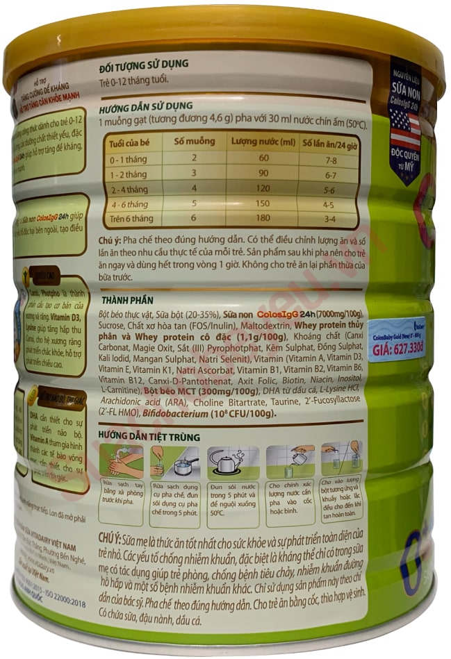 Sữa ColosBaby Gold 0+ vị thanh nhạt lon 800g cho trẻ 0-12 tháng