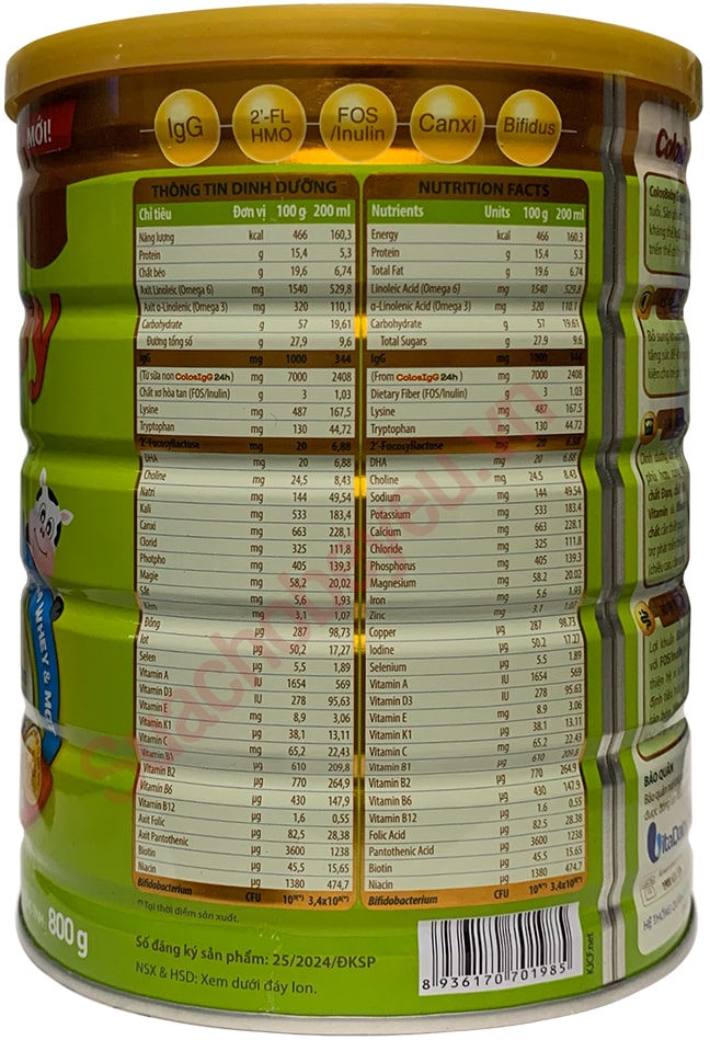 Sữa ColosBaby Gold 1+ vị thanh nhạt lon 800g cho trẻ 1-2 tuổi