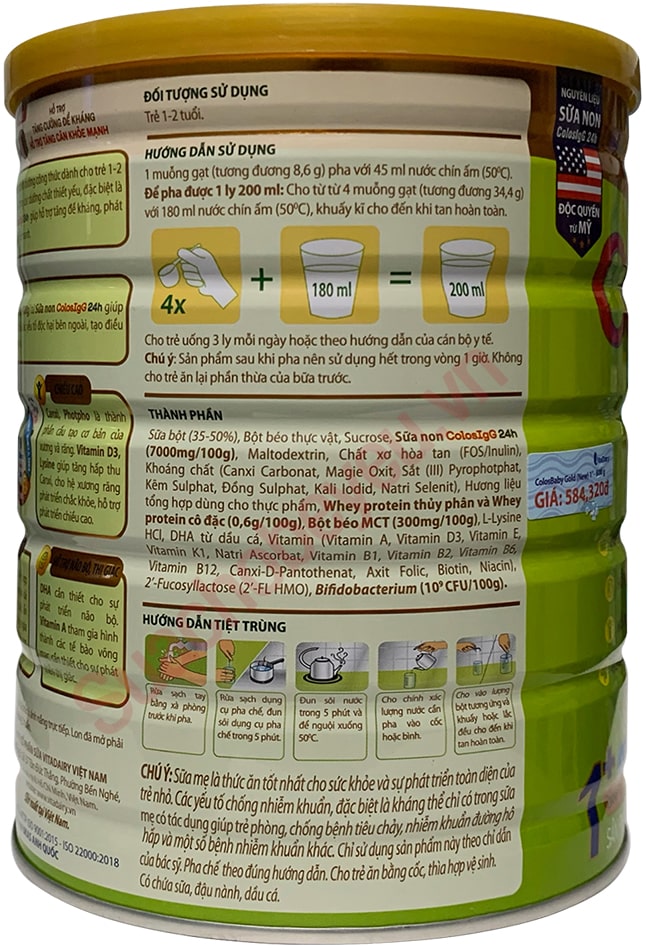 Sữa ColosBaby Gold 1+ vị thanh nhạt lon 800g cho trẻ 1-2 tuổi