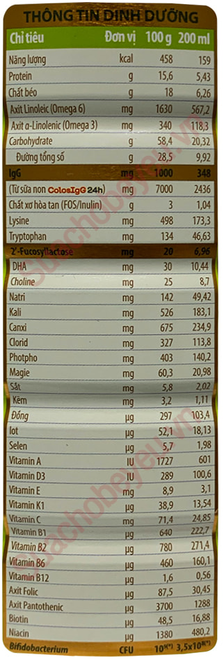 Sữa ColosBaby Gold 2+ vị thanh nhạt lon 800g cho trẻ từ 2 tuổi