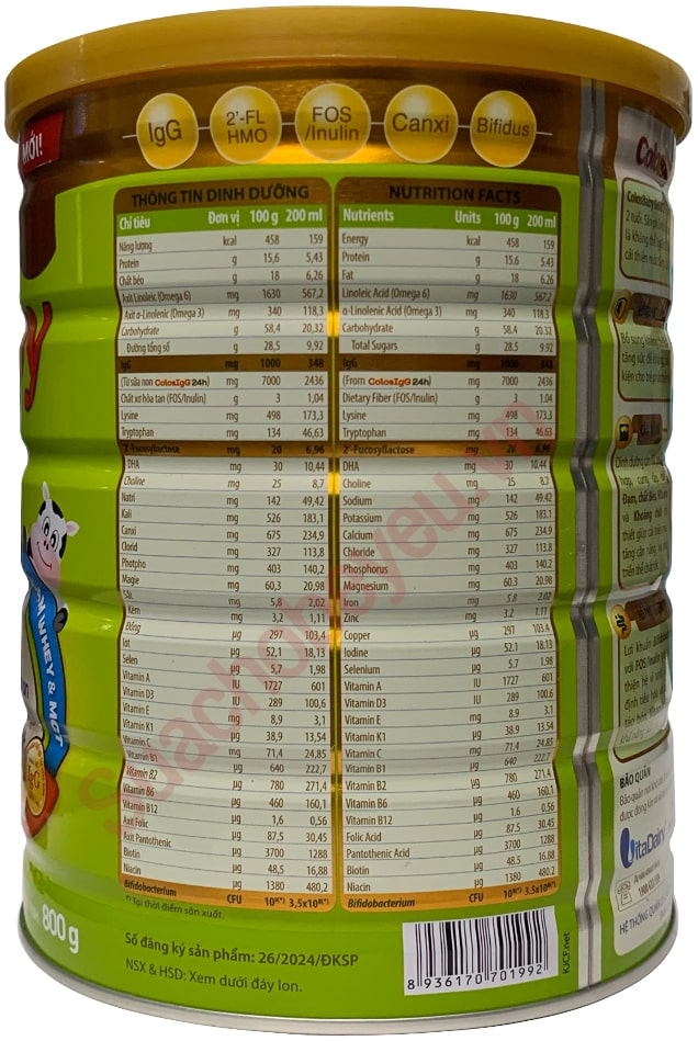 Sữa ColosBaby Gold 2+ vị thanh nhạt lon 800g cho trẻ từ 2 tuổi