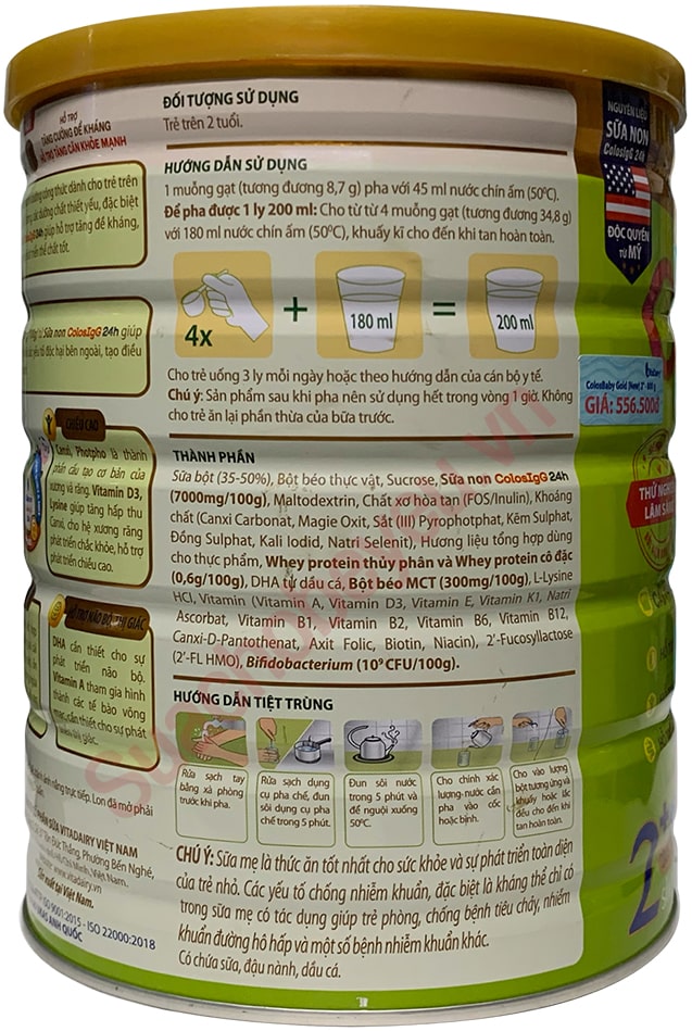 Sữa ColosBaby Gold 2+ vị thanh nhạt lon 800g cho trẻ từ 2 tuổi