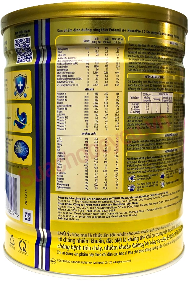 Sữa Enfamil A+ số 1 C-Sec lon 800g cho trẻ sinh mổ từ 0-12 tháng