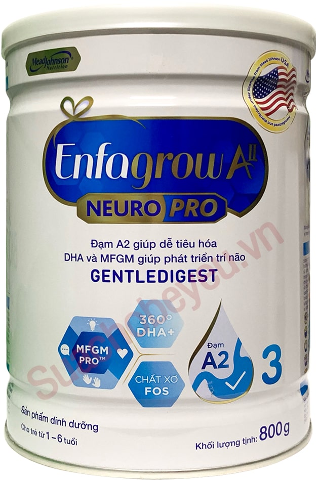Sữa Enfagrow đạm A2 NeuroPro số 3 lon 800g cho trẻ từ 1-6 tuổi