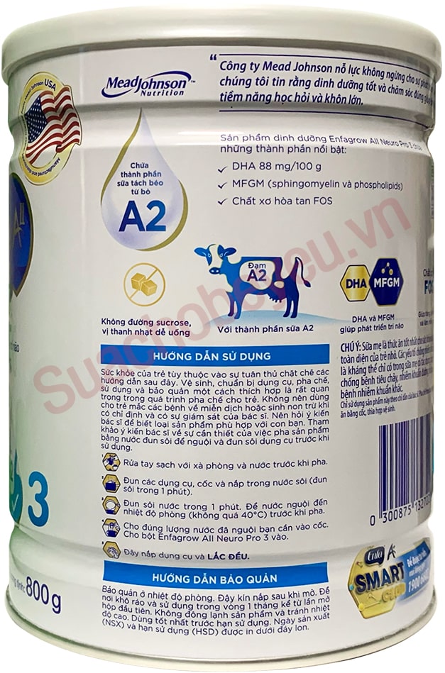 Sữa Enfagrow đạm A2 NeuroPro số 3 lon 800g cho trẻ từ 1-6 tuổi