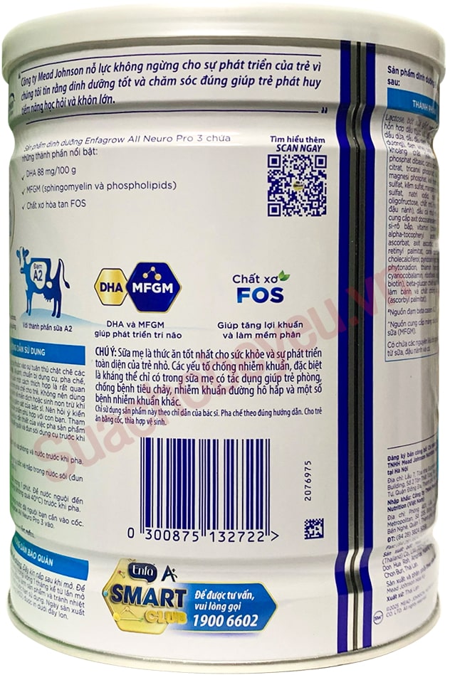 Sữa Enfagrow đạm A2 NeuroPro số 3 lon 800g cho trẻ từ 1-6 tuổi