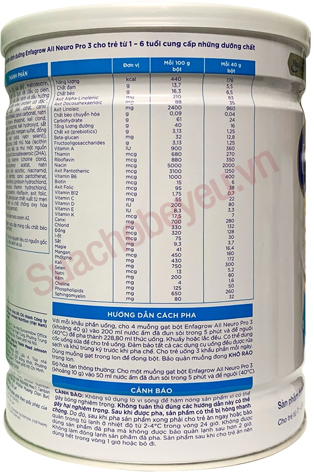 Sữa Enfagrow đạm A2 NeuroPro số 3 lon 800g cho trẻ từ 1-6 tuổi