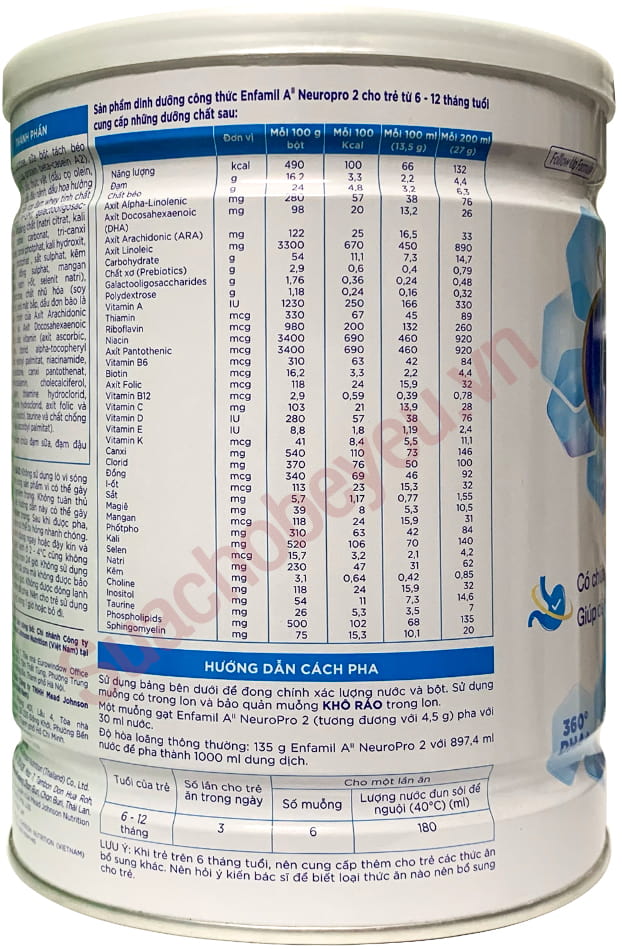 Sữa Enfamil đạm A2 NeuroPro số 2 lon 800g cho trẻ từ 6-12 tháng