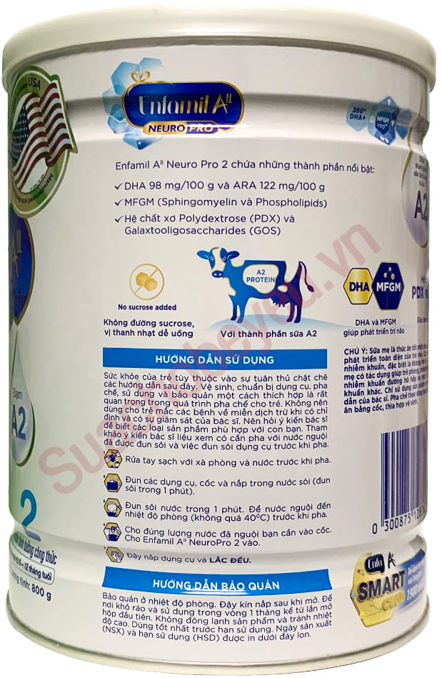 Sữa Enfamil đạm A2 NeuroPro số 2 lon 800g cho trẻ từ 6-12 tháng