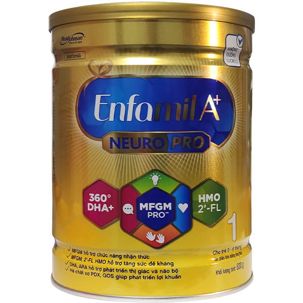Sữa Enfamil A+ Neuro Pro số 1 hộp 830g cho trẻ 0-6 tháng tuổi