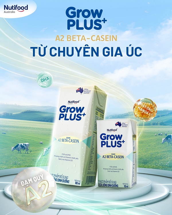 Sữa pha sẵn Nutifood Grow Plus+ đạm A2 hộp 110ml