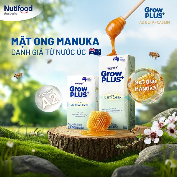 Sữa pha sẵn Nutifood Grow Plus+ đạm A2 hộp 180ml