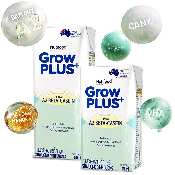 Sữa pha sẵn Nutifood Grow Plus+ đạm A2 hộp 180ml