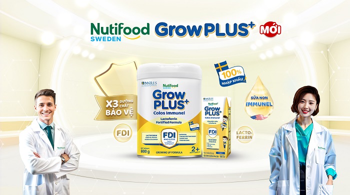 Sữa bột Nutifood Grow Plus+ Colos Immunel số 0+ cho trẻ 0-12 tháng lon 800g