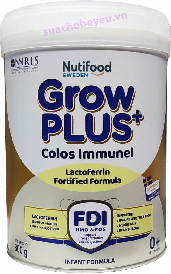 Sữa bột Nutifood Grow Plus+ Colos Immunel số 0+ cho trẻ 0-12 tháng lon 800g