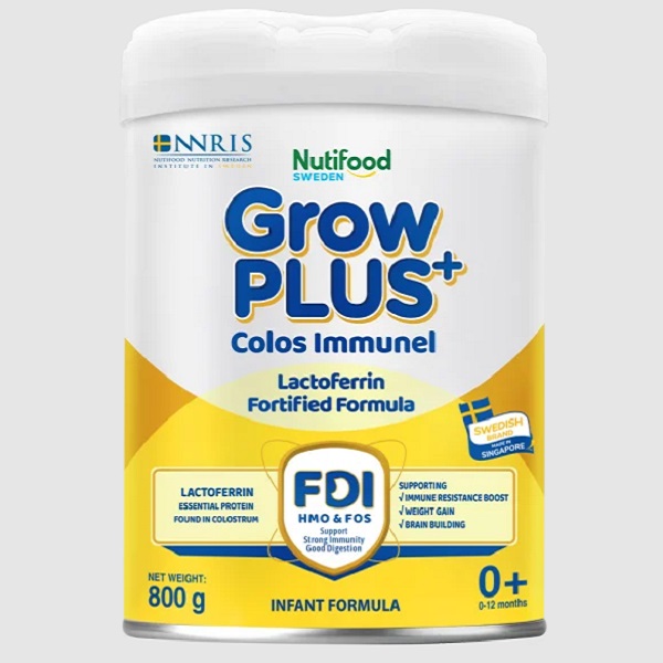 Sữa bột Nutifood Grow Plus+ Colos Immunel số 0+ cho trẻ 0-12 tháng lon 800g