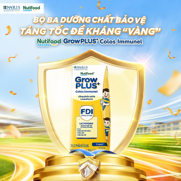Sữa bột Nutifood Grow Plus+ Colos Immunel số 2+ cho trẻ từ 2 tuổi lon 800g