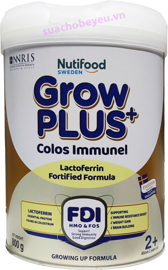 Sữa bột Nutifood Grow Plus+ Colos Immunel số 2+ cho trẻ từ 2 tuổi lon 800g