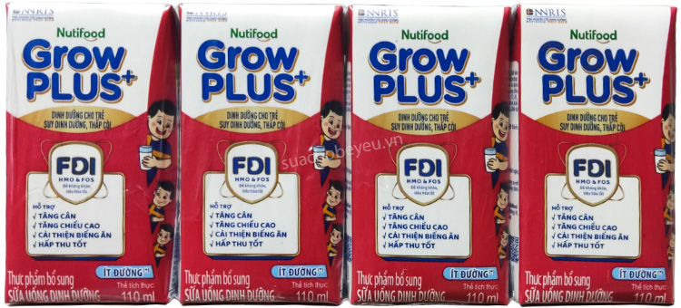 Sữa bột pha sẵn Nuti Grow Plus+ Đỏ Ít đường hộp 110ml