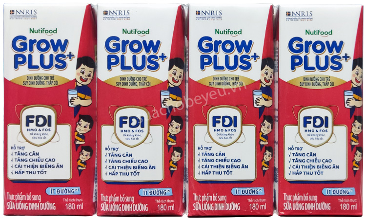 Sữa bột pha sẵn Nuti Grow Plus + Đỏ Ít đường hộp 180ml