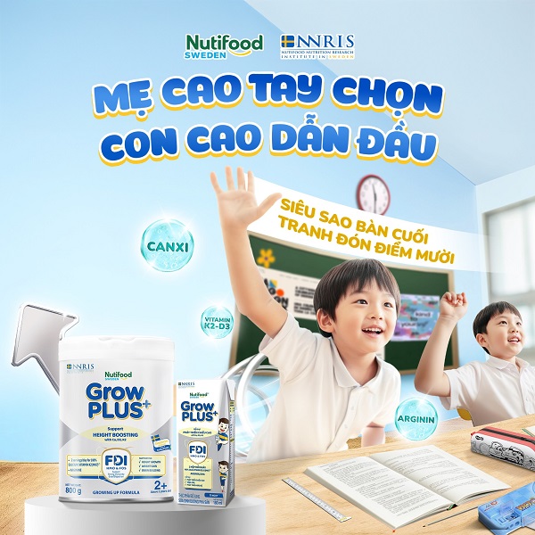 Sữa bột Nutifood Grow Plus+ Bạc số 1+ cho trẻ từ 1 tuổi lon 800g