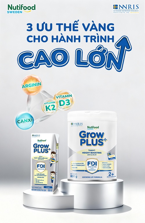 Sữa bột Nutifood Grow Plus+ Bạc số 1+ cho trẻ từ 1 tuổi lon 800g