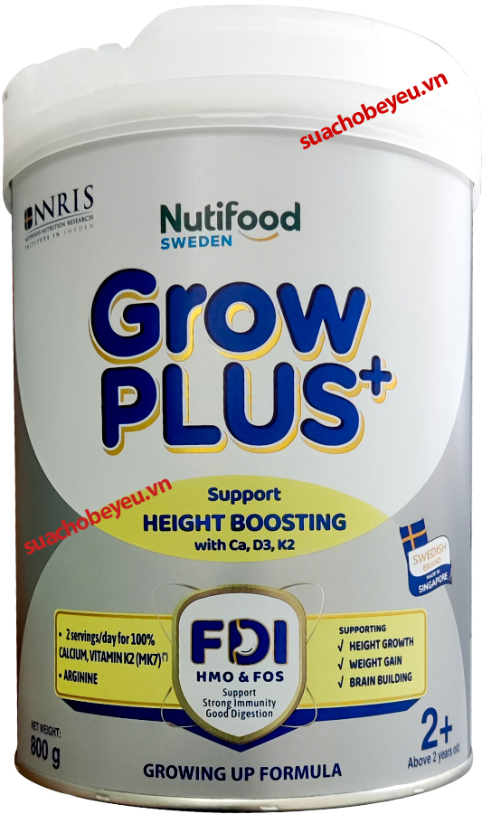 Sữa bột Nutifood Grow Plus+ Bạc số 2+ cho trẻ từ 2 tuổi lon 800g