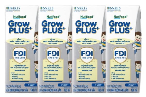 Sữa Nuti Grow Plus + Bạc hộp 180ml cho trẻ từ 1 tuổi