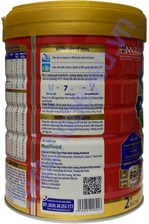 Sữa bột Nuti Grow Plus+ Đỏ 2+ lon 900g cho trẻ trên 2 tuổi