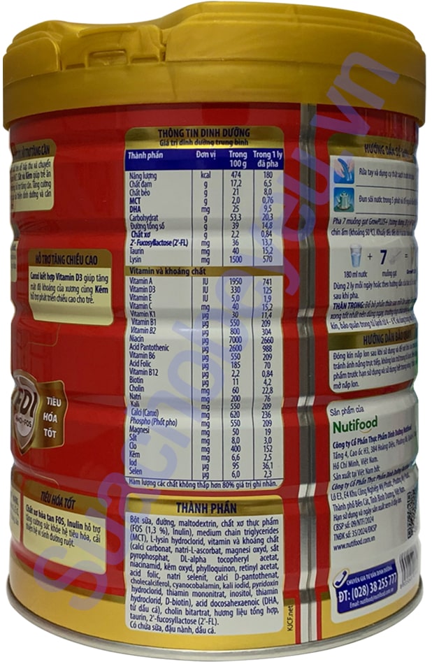 Sữa bột Nuti Grow Plus+ Đỏ 2+ lon 900g cho trẻ trên 2 tuổi