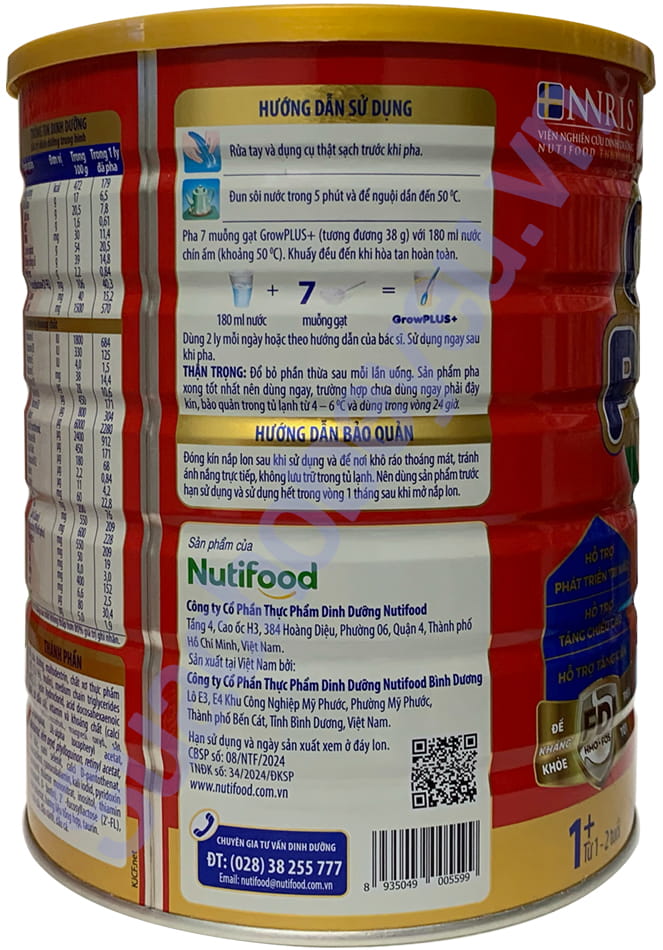 Sữa bột Nuti Grow Plus+ Đỏ 1+ lon 1.5kg cho trẻ từ 1-2 tuổi