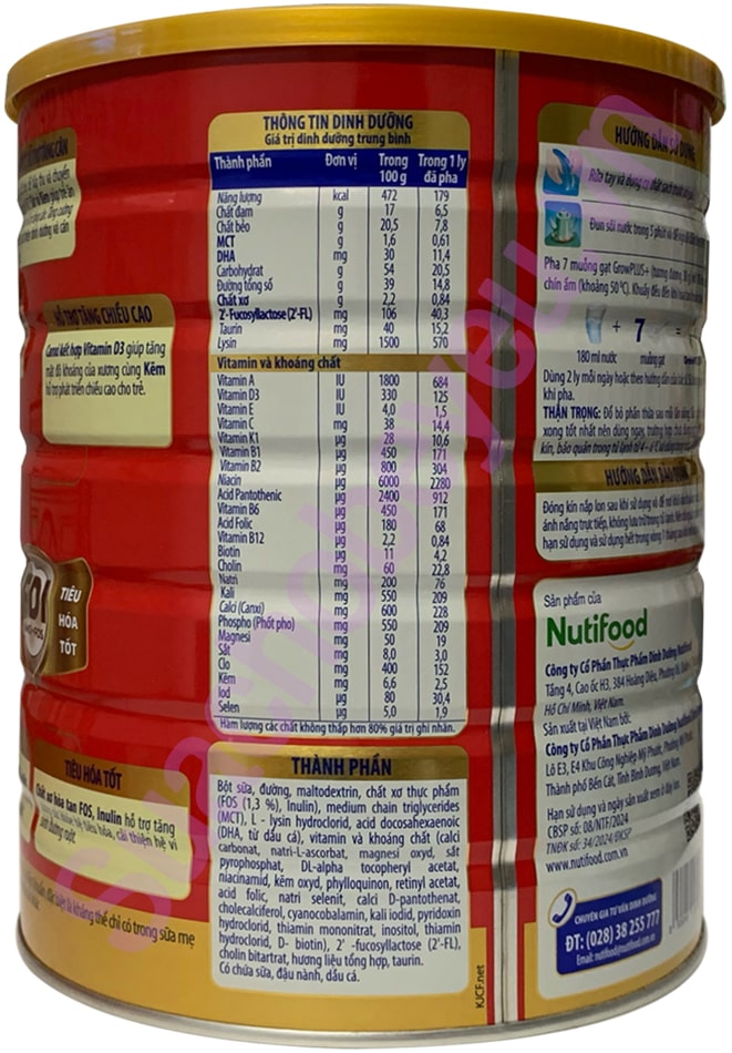 Sữa bột Nuti Grow Plus+ Đỏ 1+ lon 1.5kg cho trẻ từ 1-2 tuổi
