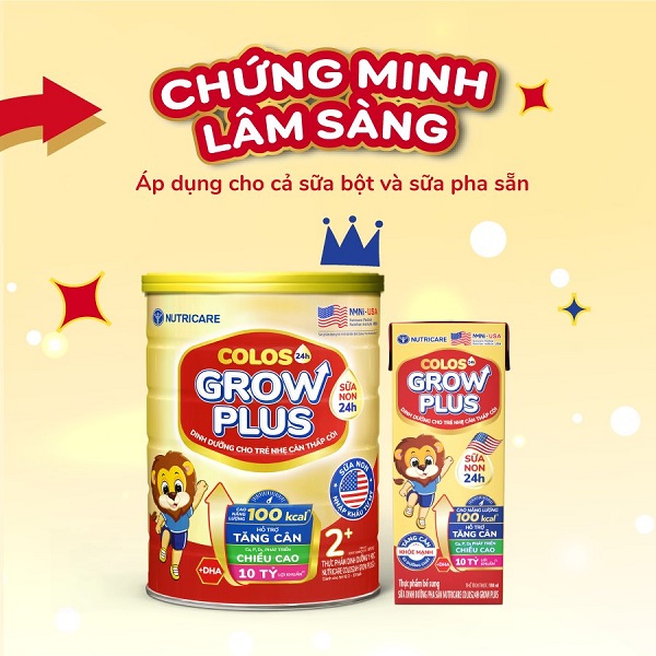 Sữa nutricare Colos Grow Plus cho trẻ nhẹ cân thấp còi 1-2 tuổi lon 850g