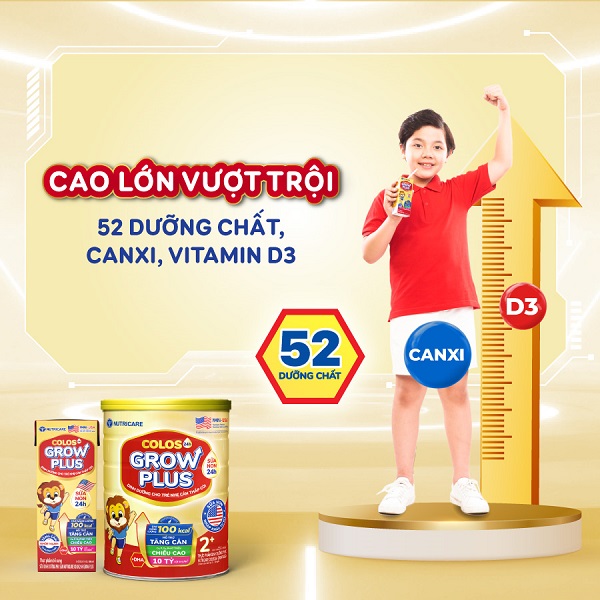 Sữa nutricare Colos Grow Plus cho trẻ nhẹ cân thấp còi 1-2 tuổi lon 850g