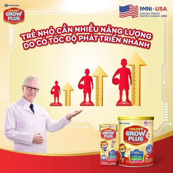 Sữa nutricare Colos Grow Plus 2+ cho trẻ nhẹ cân thấp còi từ 2 tuổi lon 850g