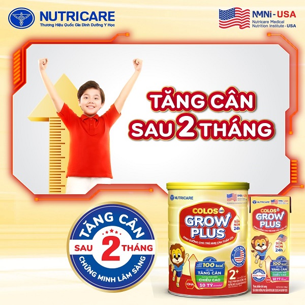 Sữa pha sẵn nutricare Colos Grow Plus cho trẻ nhẹ cân thấp còi hộp 180ml