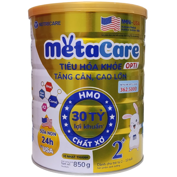 Sữa bôt Metacare Opti số 2+ lon 850g cho trẻ 2-10 tuổi
