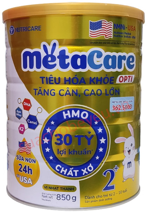 Thùng sữa MetaCare Opti 2+ lon 850g cho trẻ 2-10 tuổi