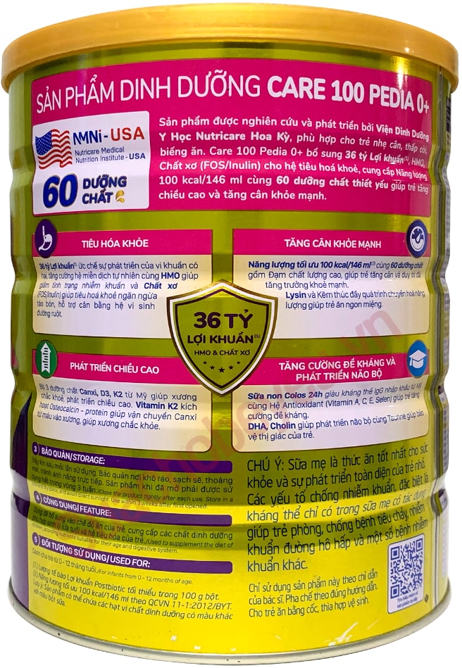 Sữa Care 100 Pedia 0+ lon 800g cho trẻ từ 0-12 tháng tuổi - suachobeyeu.vn