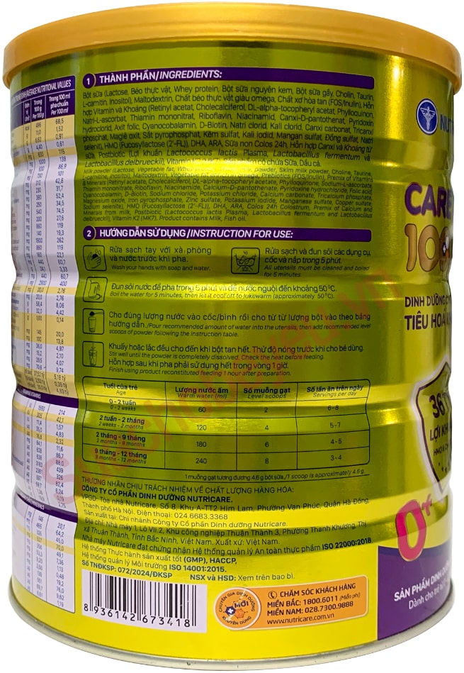 Sữa Care 100 Pedia 0+ lon 800g cho trẻ từ 0-12 tháng tuổi