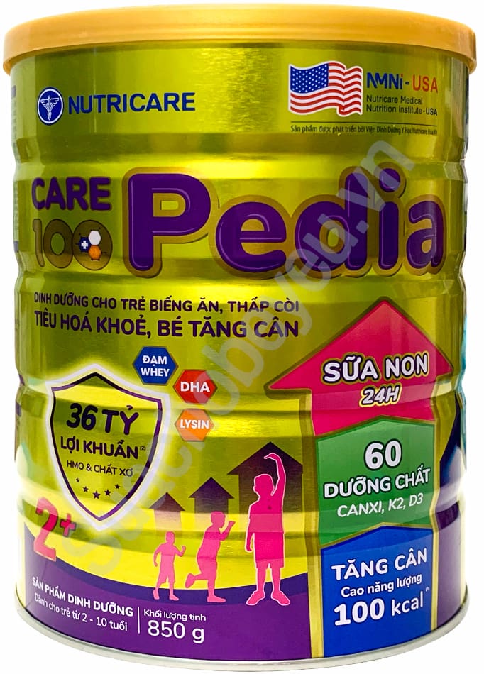Sữa Care 100 Pedia 2+ cho trẻ từ 2-10 tuổi lon 850g