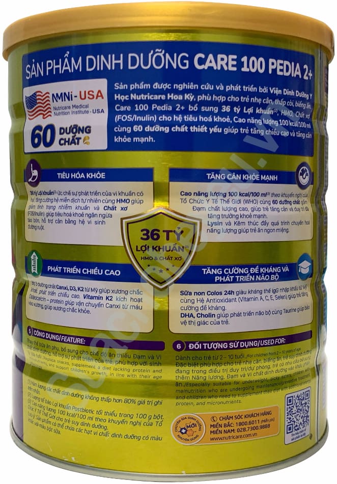 Sữa Care 100 Pedia 2+ cho trẻ từ 2-10 tuổi lon 850g